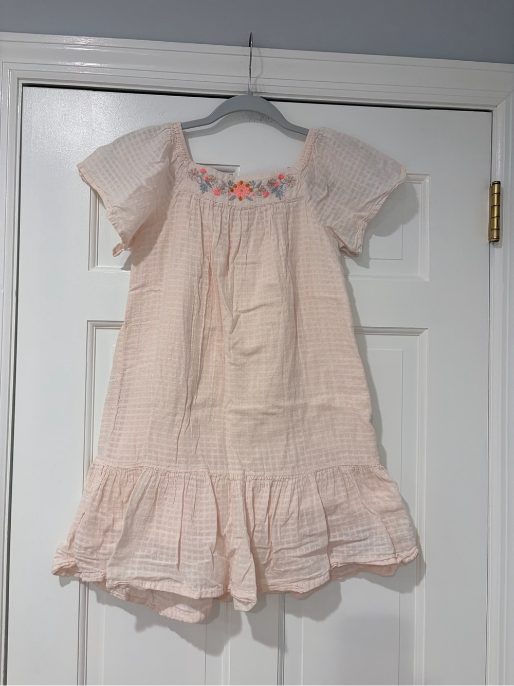 GAP Light Peach Girls' Casual Dress with Floral Embroidery